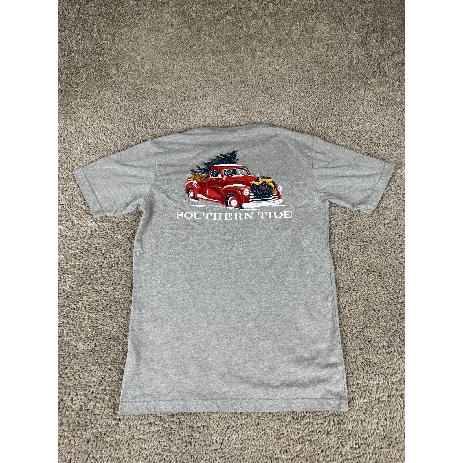 Southern Tide Shirt Mens Extra Small Gray Red Vintage Truck Christmas Tree